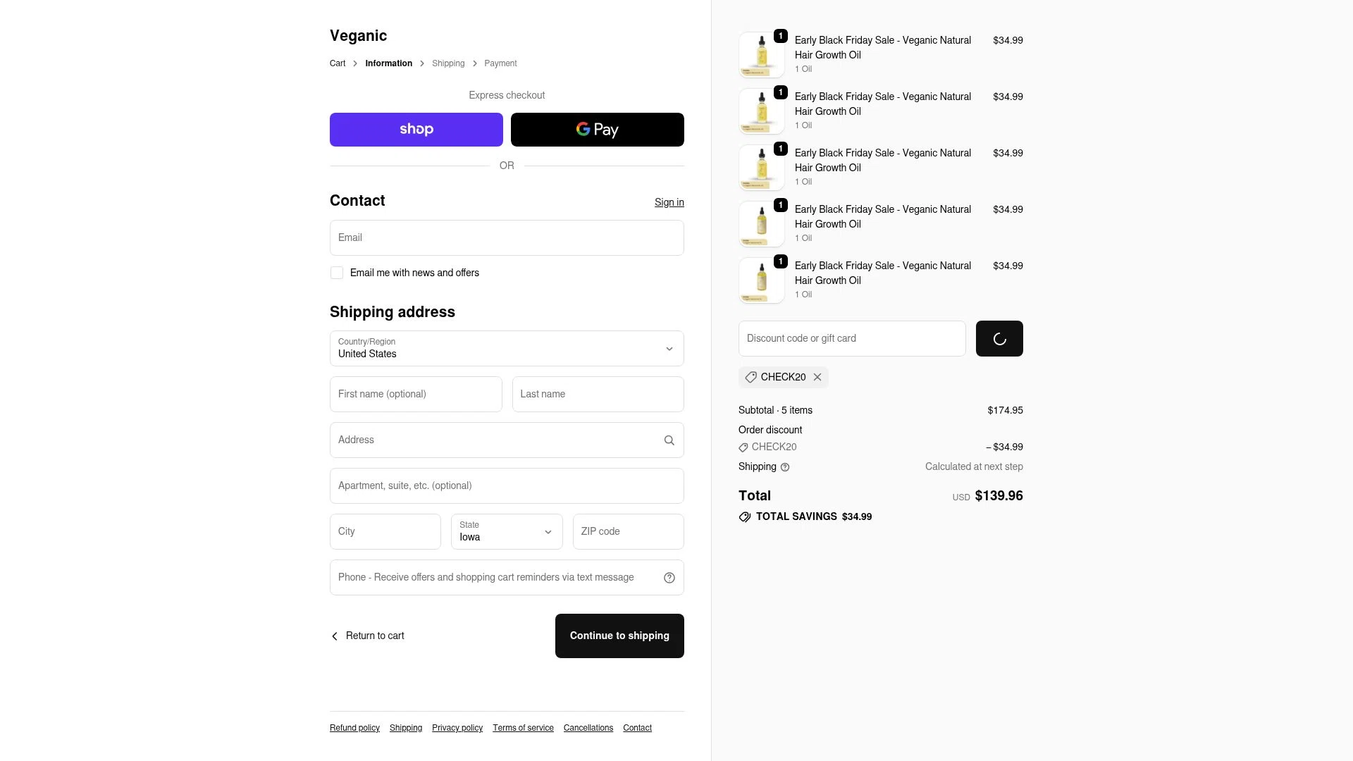 Veganic checkout page showing Veganic discount code box | Screenshot taken by SimplyCodes community member on Feb 6, 2026