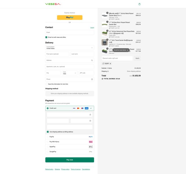 VEGEGA checkout page showing VEGEGA coupon code box | Screenshot taken by SimplyCodes community member on Sep 7, 2025