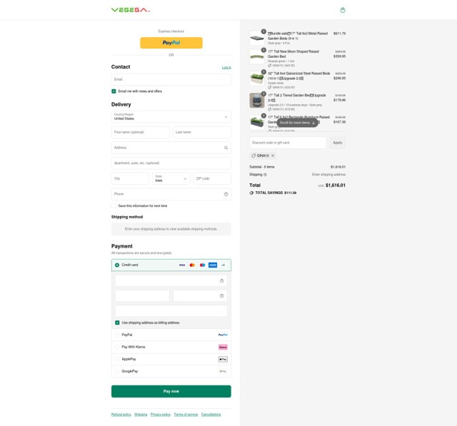 VEGEGA checkout page showing VEGEGA coupon code box | Screenshot taken by SimplyCodes community member on Sep 7, 2025