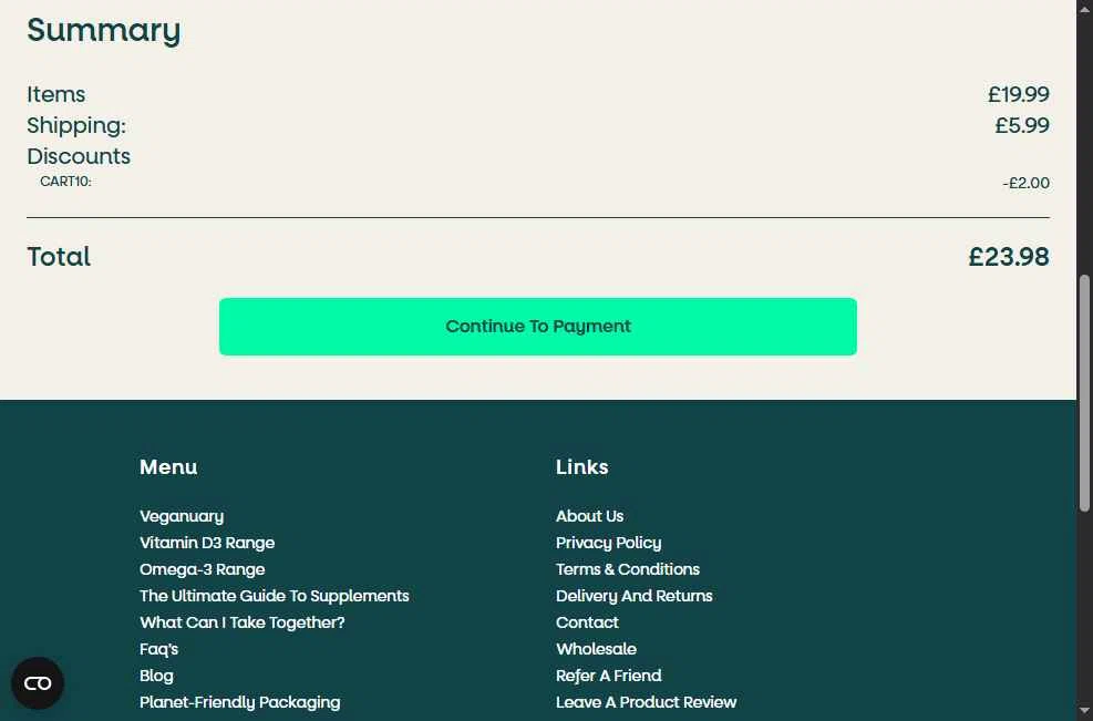 Vegetology checkout page showing Vegetology promo code box | Screenshot taken by SimplyCodes community member on Jan 2, 2026
