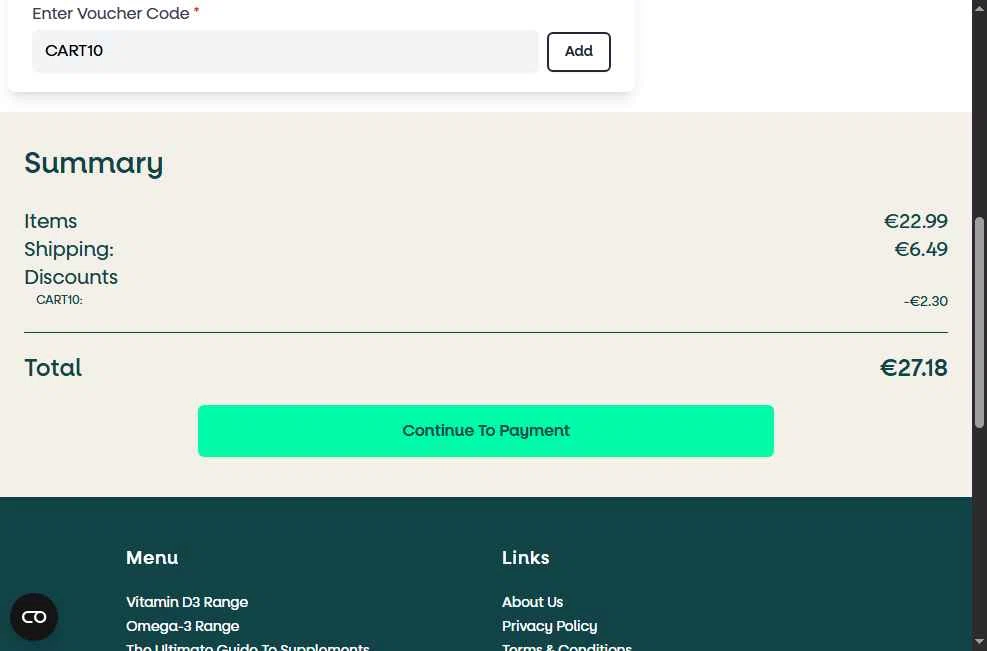 Vegetology checkout page showing Vegetology promo code box | Screenshot taken by SimplyCodes community member on Nov 4, 2025