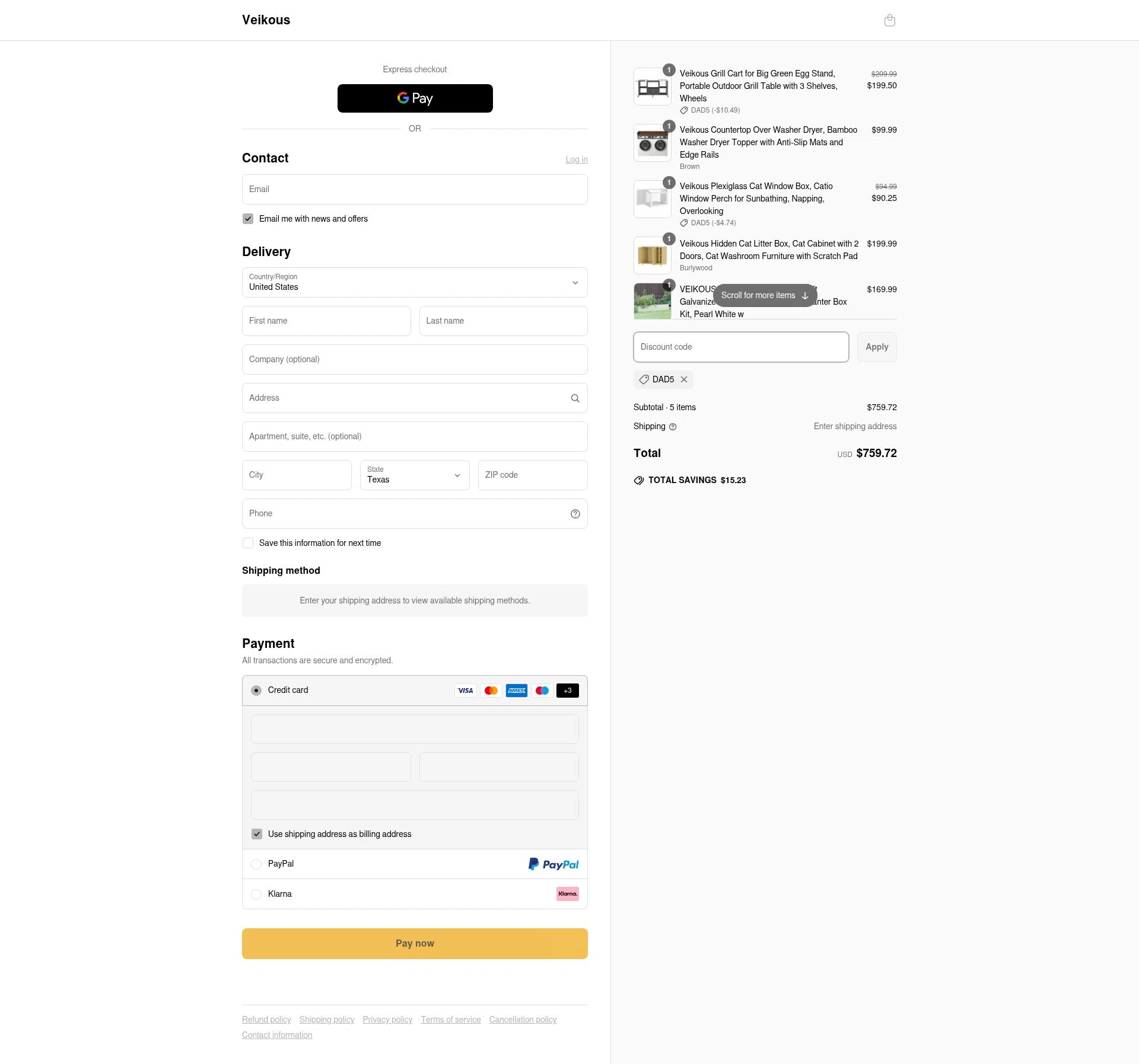 veikous checkout page showing veikous discount code box | Screenshot taken by SimplyCodes community member on Jun 16, 2025