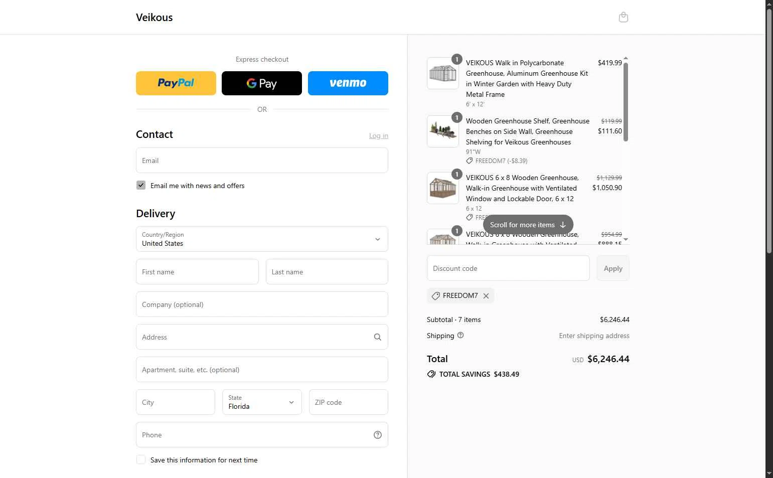 veikous checkout page showing veikous discount code box | Screenshot taken by SimplyCodes community member on Jul 1, 2025
