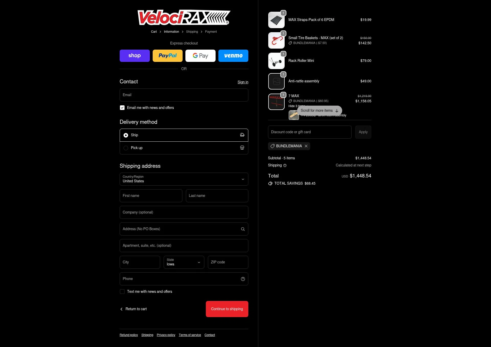 VelociRAX checkout page showing VelociRAX discount code box | Screenshot taken by SimplyCodes community member on Oct 3, 2025