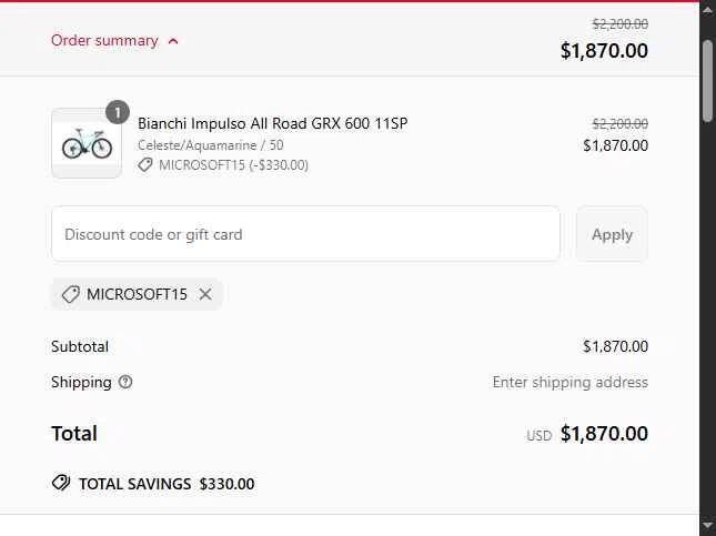 velofix checkout page showing velofix promo code box | Screenshot taken by SimplyCodes community member on Jun 30, 2025