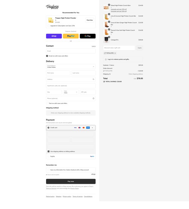 Veloforte checkout page showing Veloforte discount code box | Screenshot taken by SimplyCodes community member on Sep 7, 2025