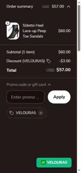 VELOURA5 coupon verification screenshot