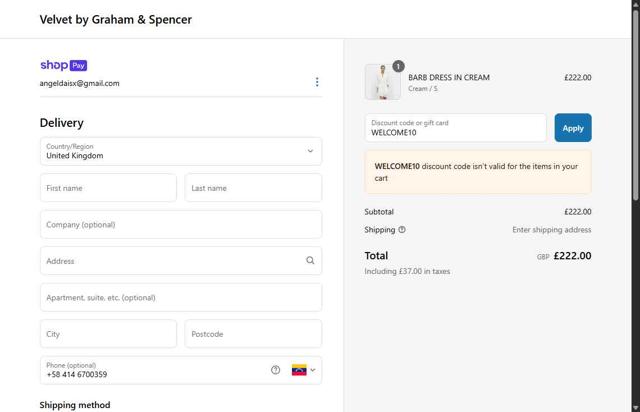 Velvet Tees checkout page showing Velvet Tees promo code box | Screenshot taken by SimplyCodes community member on Jul 3, 2025