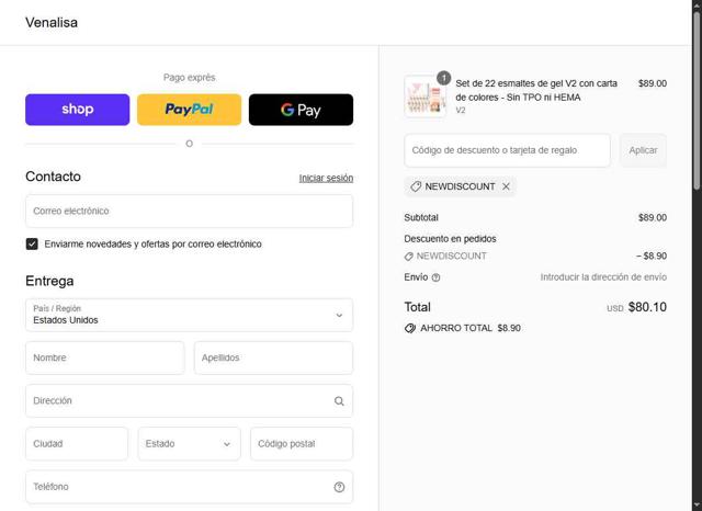 Venalisa checkout page showing Venalisa discount code box | Screenshot taken by SimplyCodes community member on Sep 13, 2025