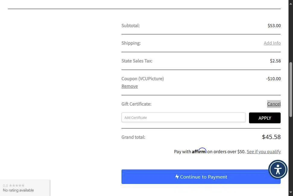 Vent Covers Unlimited checkout page showing Vent Covers Unlimited coupon code box | Screenshot taken by SimplyCodes community member on May 8, 2025