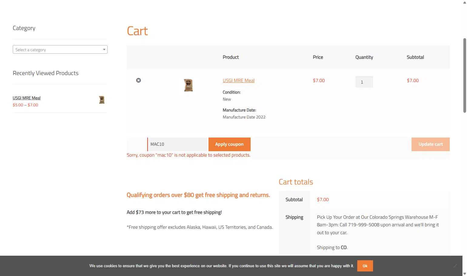 Venture Surplus checkout page showing Venture Surplus coupon code box | Screenshot taken by SimplyCodes community member on Nov 4, 2025