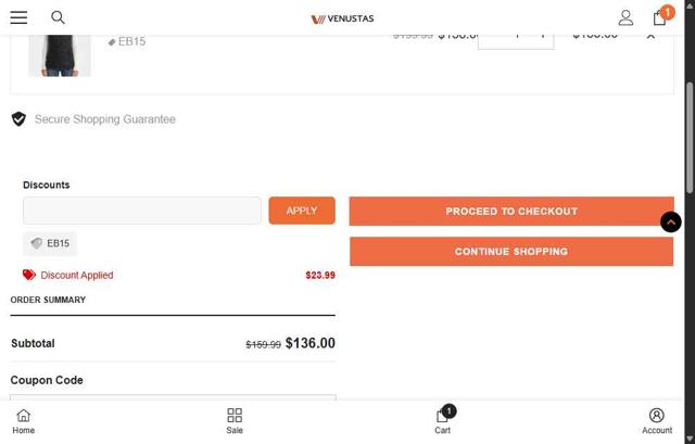 Venustas checkout page showing Venustas discount code box | Screenshot taken by SimplyCodes community member on Sep 26, 2025