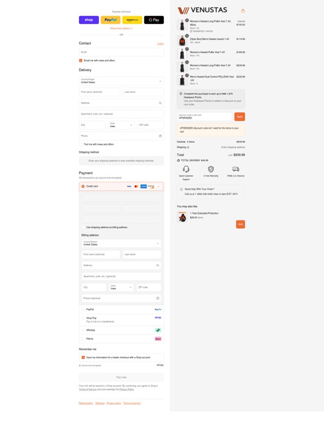Venustas checkout page showing Venustas discount code box | Screenshot taken by SimplyCodes community member on Sep 4, 2025