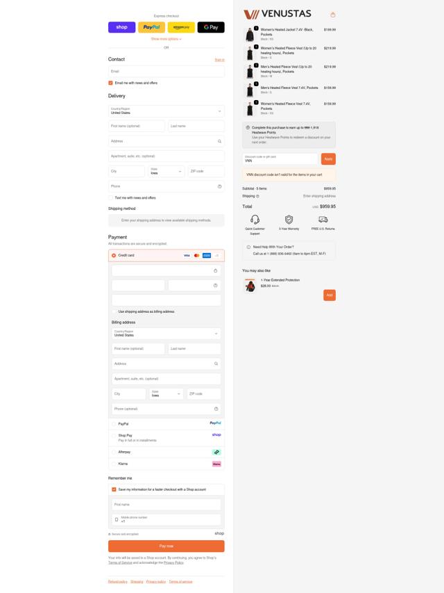Venustas checkout page showing Venustas discount code box | Screenshot taken by SimplyCodes community member on Sep 22, 2025