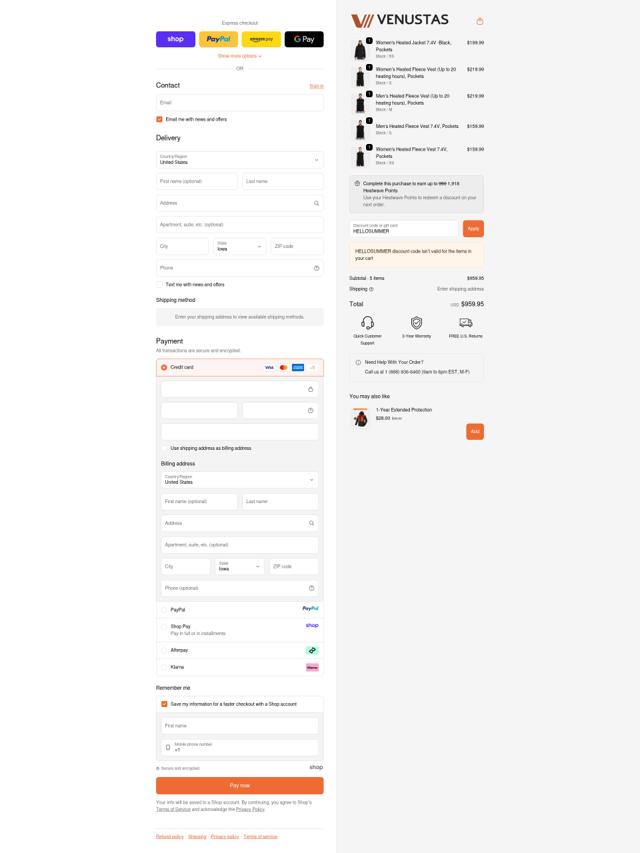 Venustas checkout page showing Venustas discount code box | Screenshot taken by SimplyCodes community member on Sep 22, 2025
