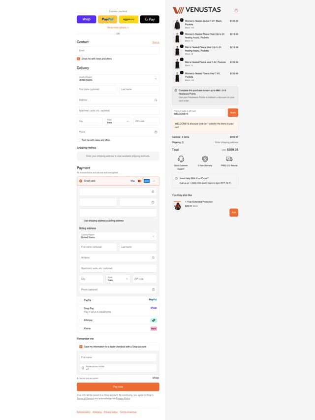 Venustas checkout page showing Venustas discount code box | Screenshot taken by SimplyCodes community member on Sep 22, 2025