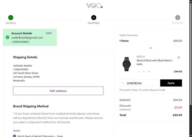 Veo World checkout page showing Veo World promo code box | Screenshot taken by SimplyCodes community member on Aug 31, 2025
