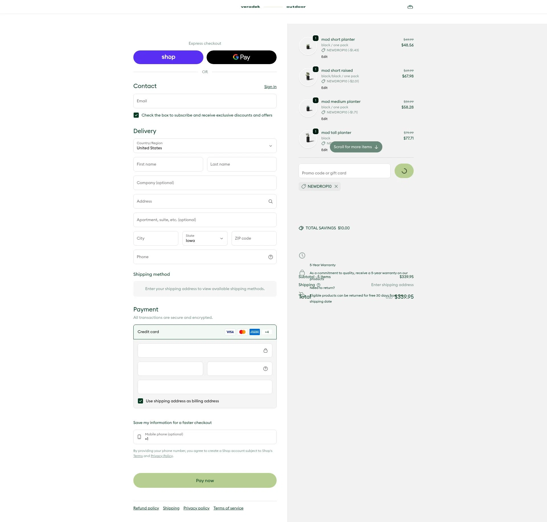 Veradek Outdoor checkout page showing Veradek Outdoor promo code box | Screenshot taken by SimplyCodes community member on Jan 31, 2026