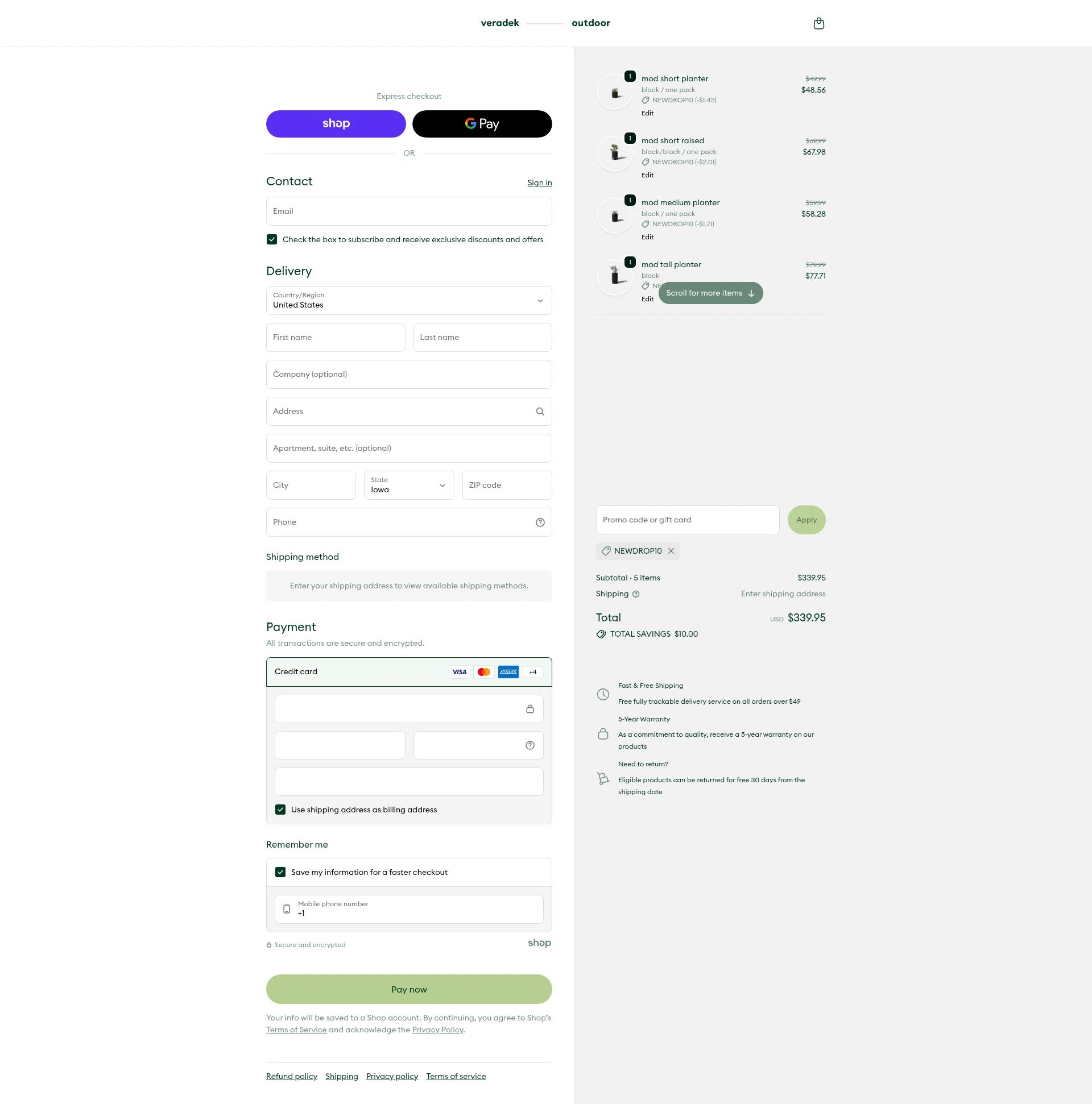 Veradek Outdoor checkout page showing Veradek Outdoor promo code box | Screenshot taken by SimplyCodes community member on Jan 27, 2026
