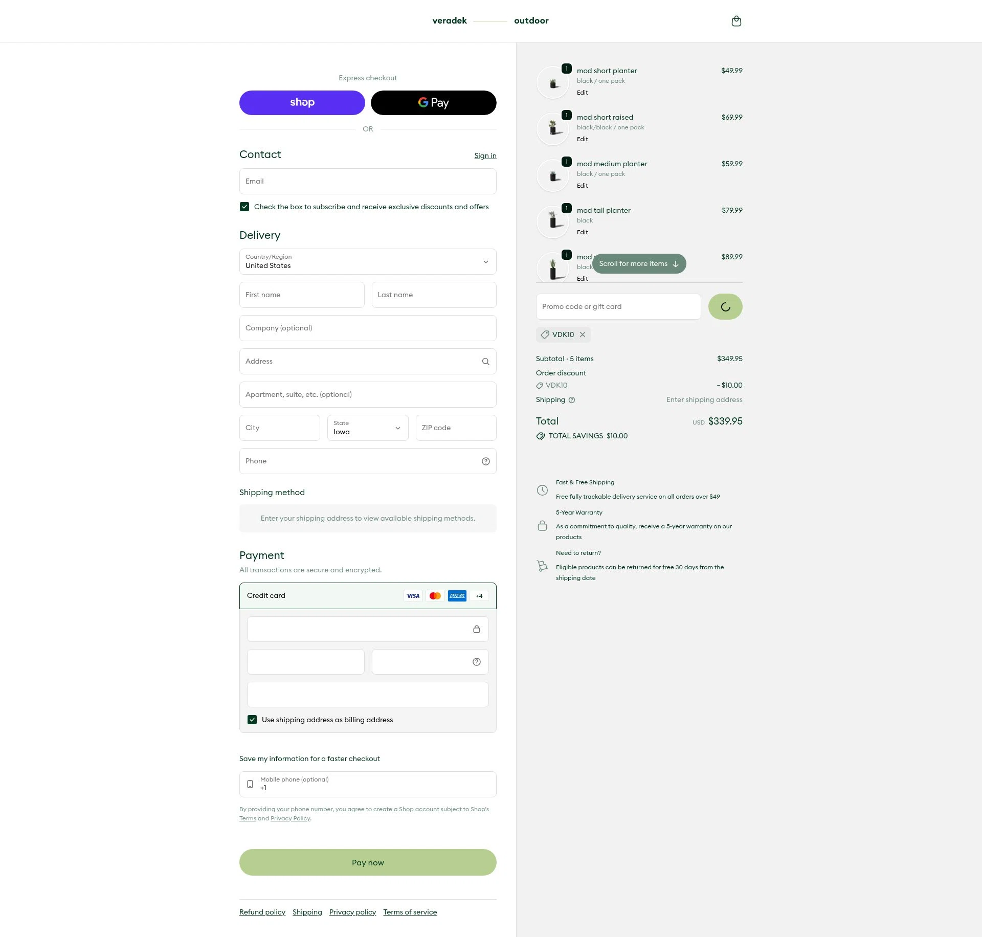 Veradek Outdoor checkout page showing Veradek Outdoor promo code box | Screenshot taken by SimplyCodes community member on Jan 31, 2026