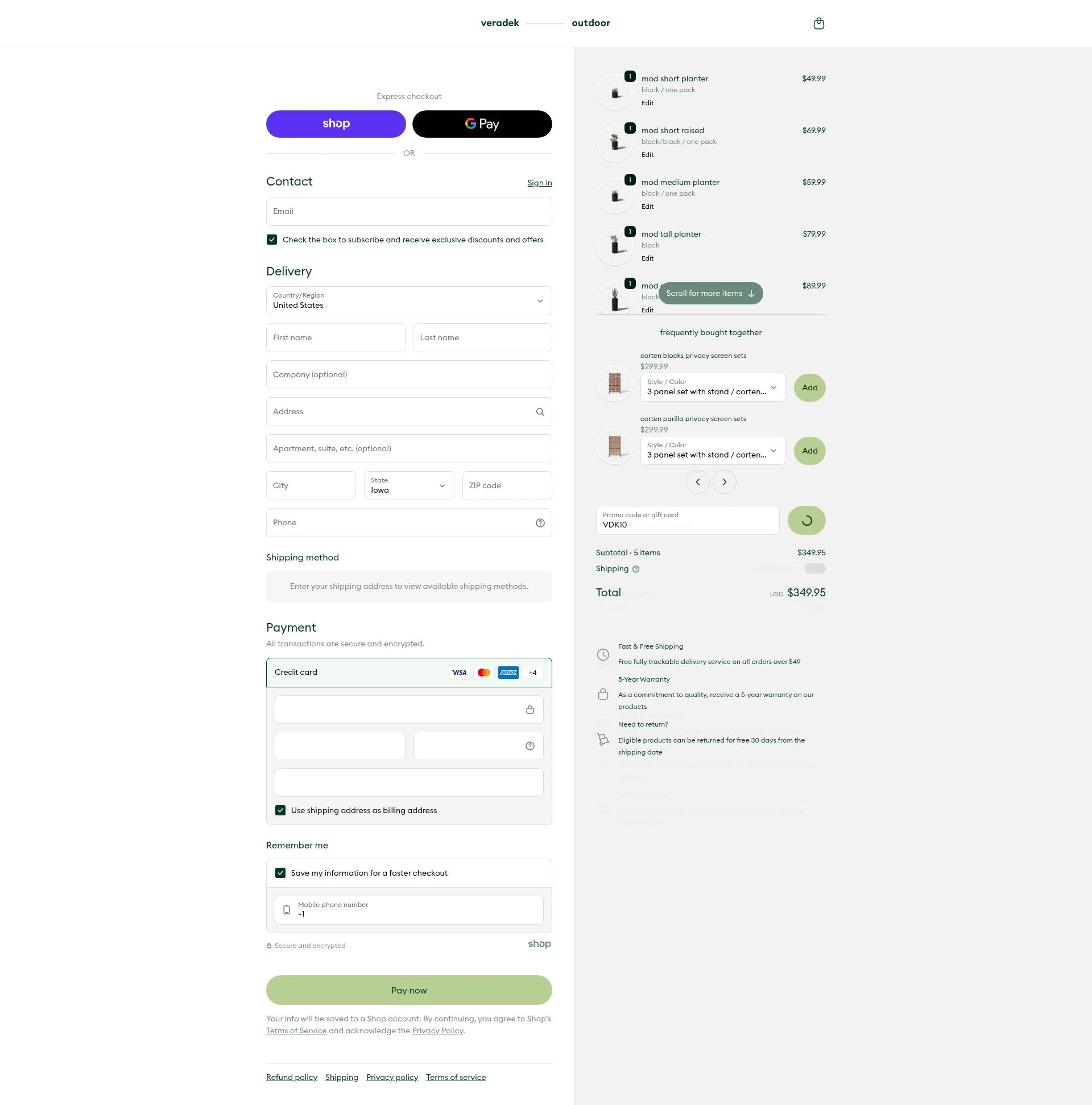 Veradek Outdoor checkout page showing Veradek Outdoor promo code box | Screenshot taken by SimplyCodes community member on Jan 27, 2026