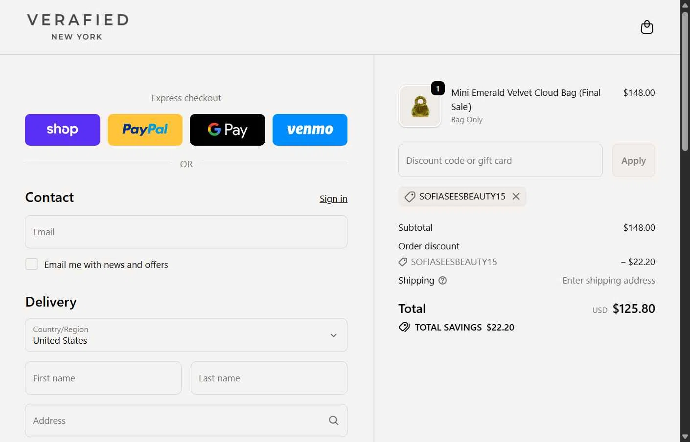 VERAFIED checkout page showing VERAFIED discount code box | Screenshot taken by SimplyCodes community member on Dec 28, 2025