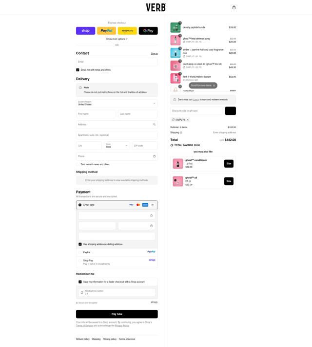 Verb checkout page showing Verb promo code box | Screenshot taken by SimplyCodes community member on Sep 10, 2025