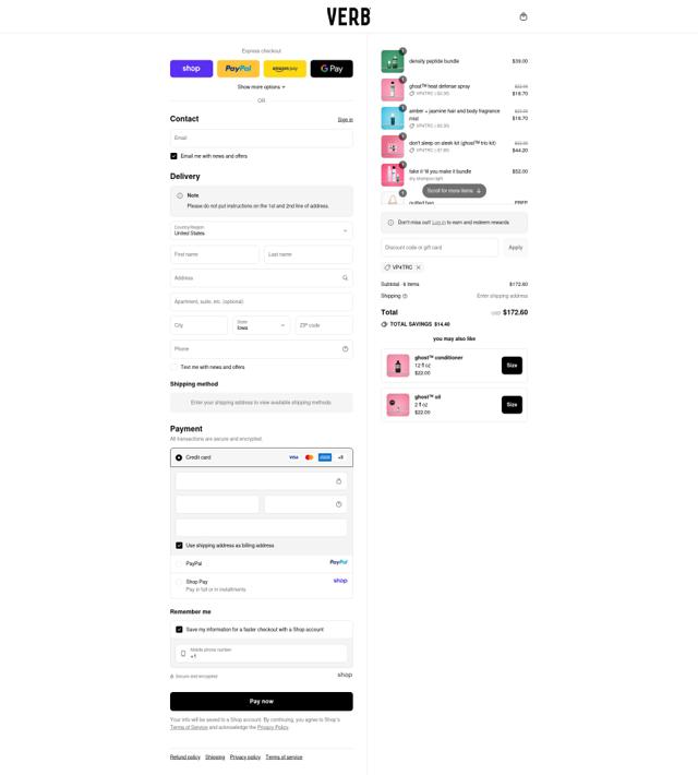Verb checkout page showing Verb promo code box | Screenshot taken by SimplyCodes community member on Sep 10, 2025