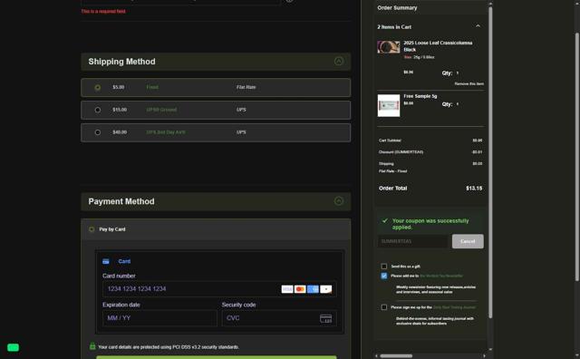 Verdant Tea checkout page showing Verdant Tea discount code box | Screenshot taken by SimplyCodes community member on Aug 14, 2025