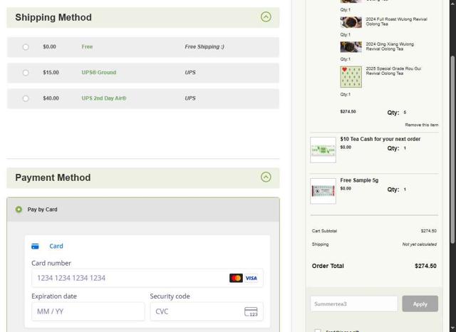 Verdant Tea checkout page showing Verdant Tea discount code box | Screenshot taken by SimplyCodes community member on Sep 6, 2025