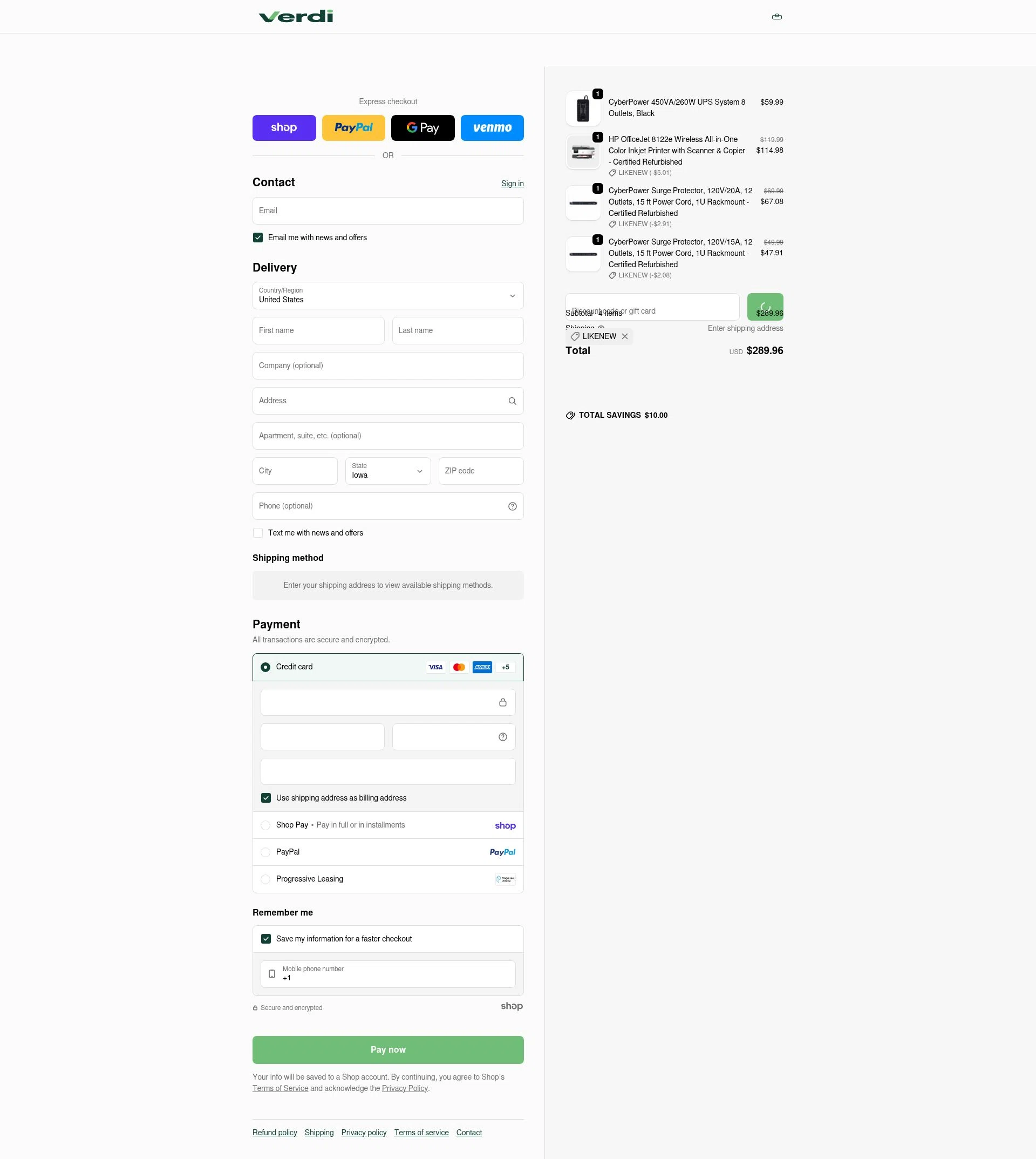 Verdi checkout page showing Verdi discount code box | Screenshot taken by SimplyCodes community member on Jan 23, 2026
