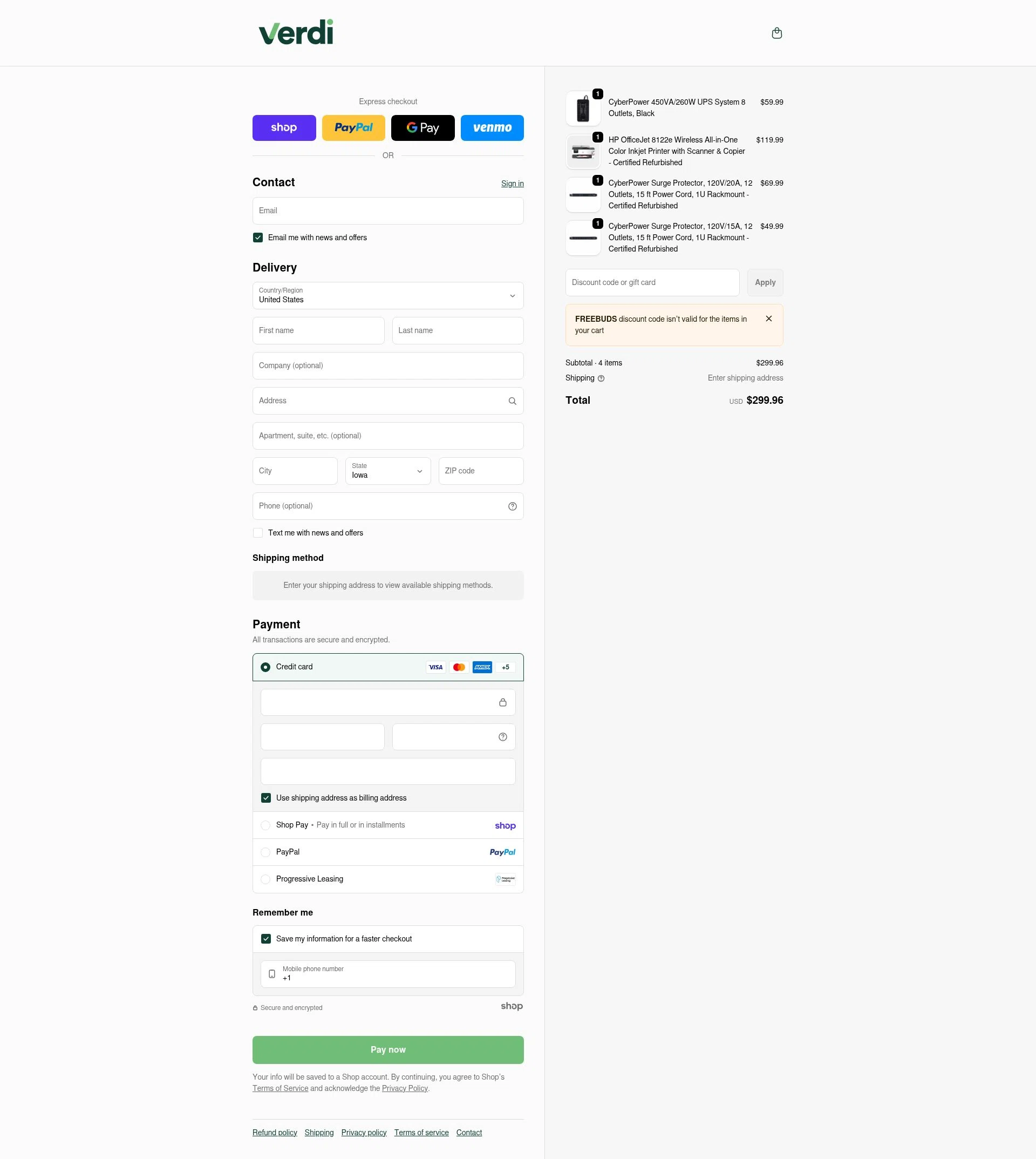 Verdi checkout page showing Verdi discount code box | Screenshot taken by SimplyCodes community member on Jan 28, 2026