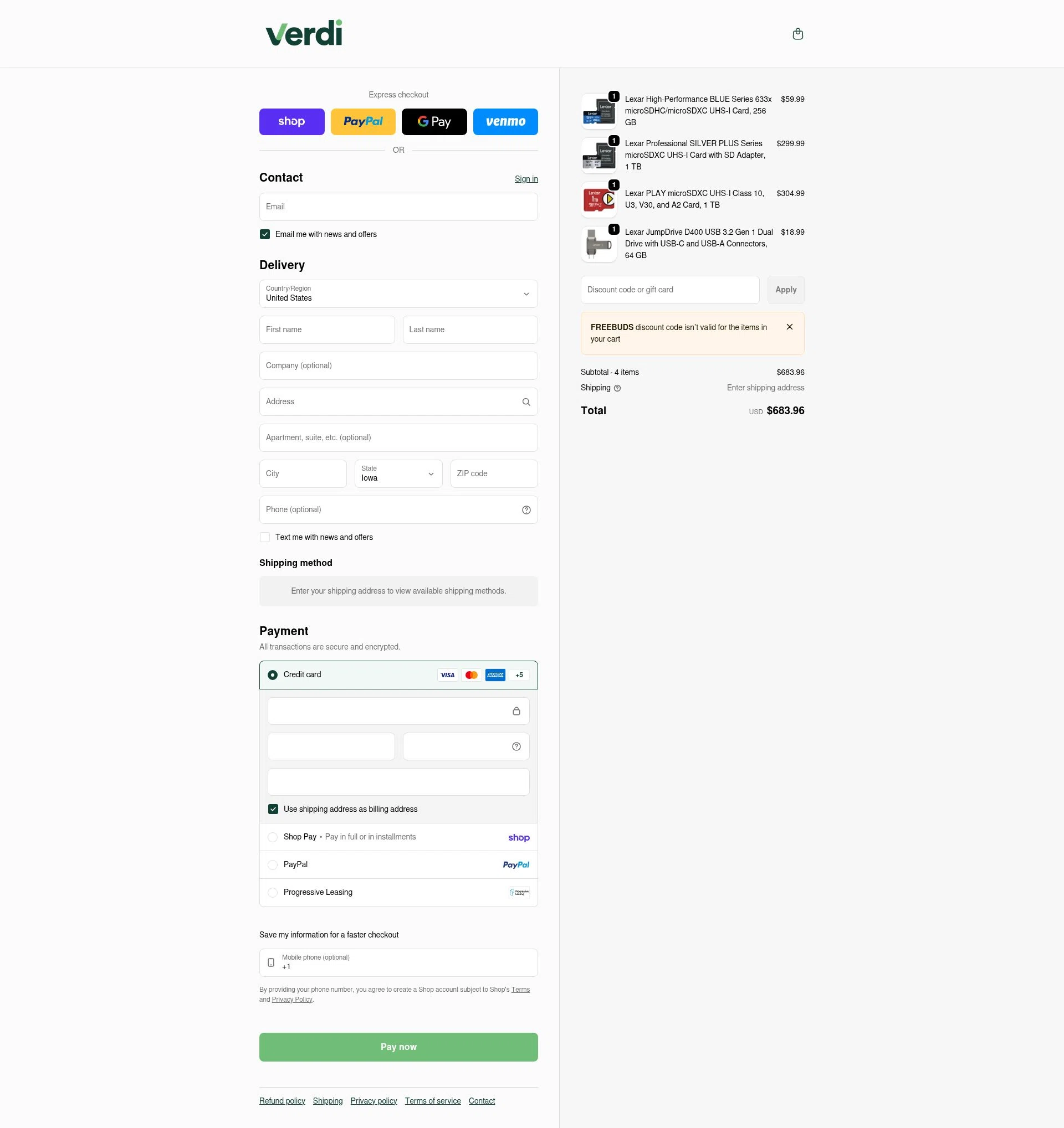 Verdi checkout page showing Verdi discount code box | Screenshot taken by SimplyCodes community member on Feb 5, 2026