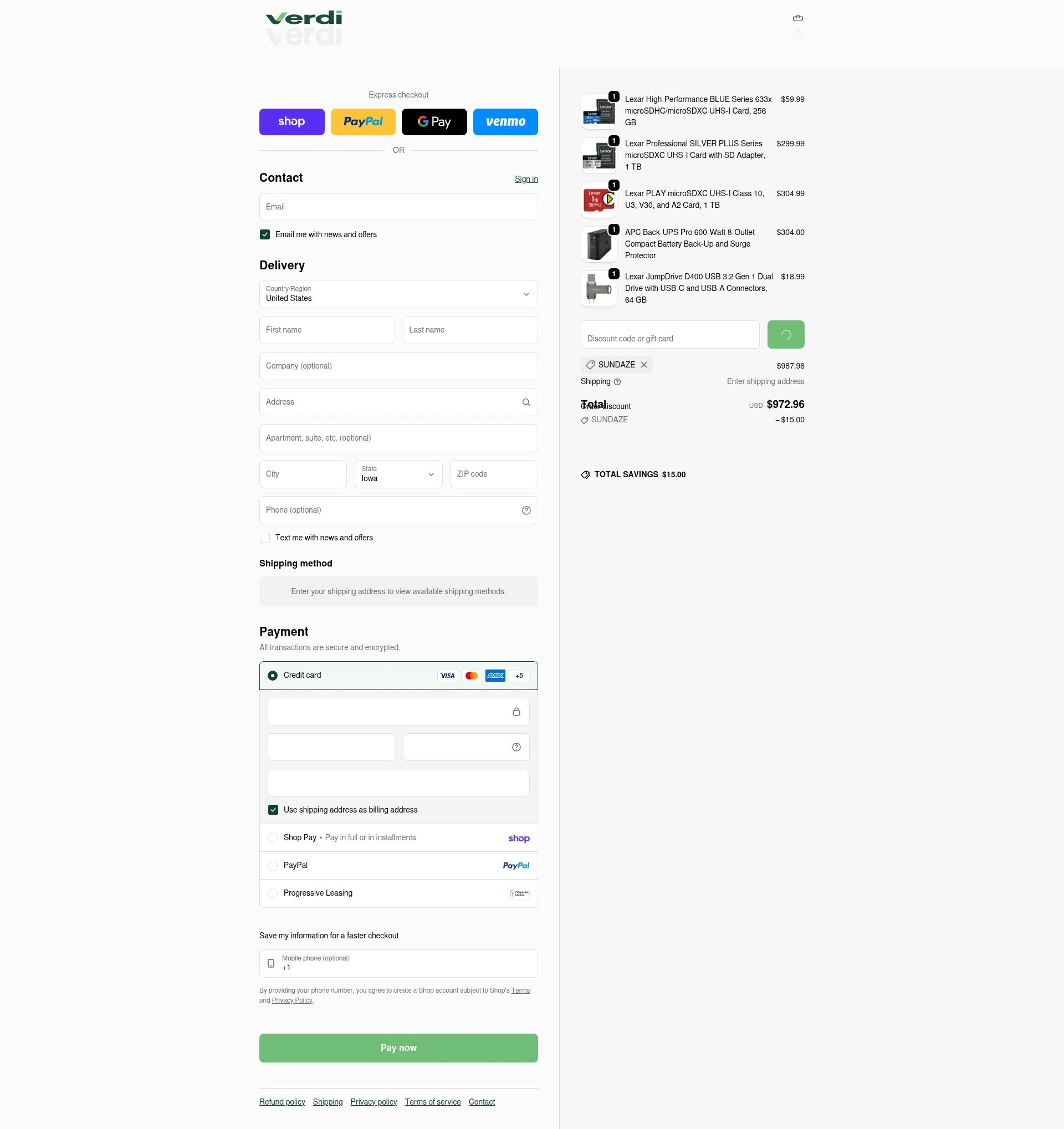 Verdi checkout page showing Verdi discount code box | Screenshot taken by SimplyCodes community member on Feb 1, 2026