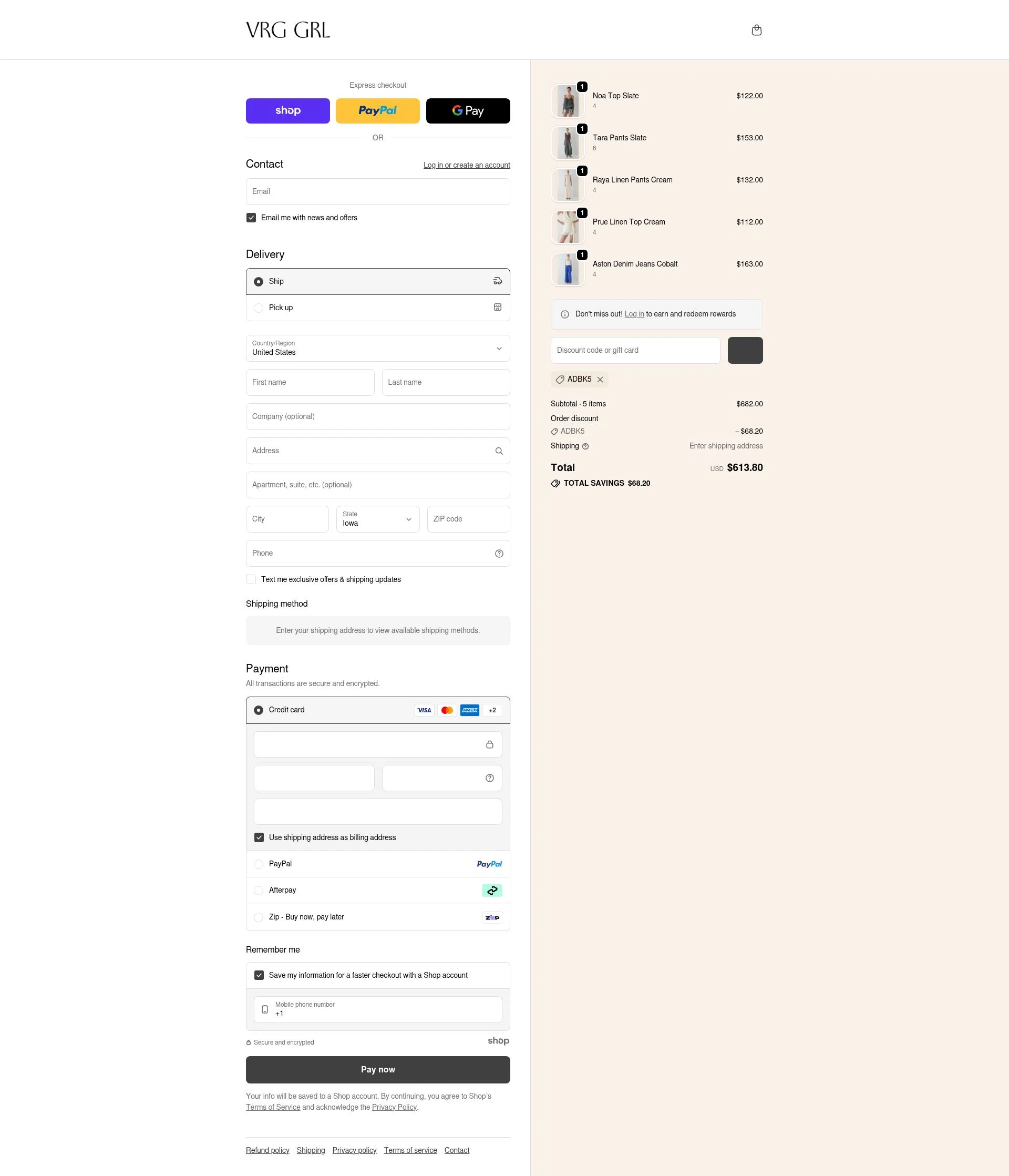 Verge Girl checkout page showing Verge Girl discount code box | Screenshot taken by SimplyCodes community member on Nov 2, 2025