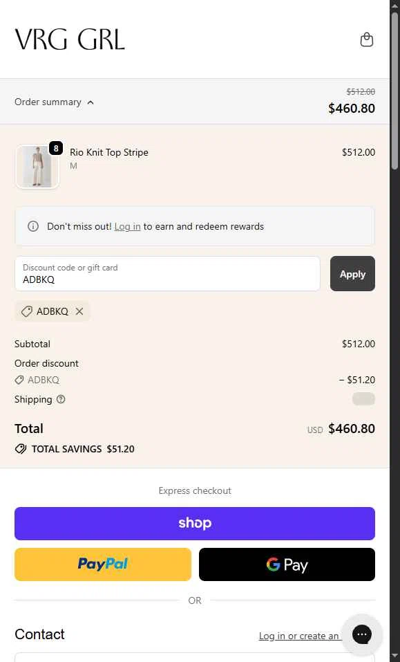 Verge Girl checkout page showing Verge Girl discount code box | Screenshot taken by SimplyCodes community member on Nov 9, 2025