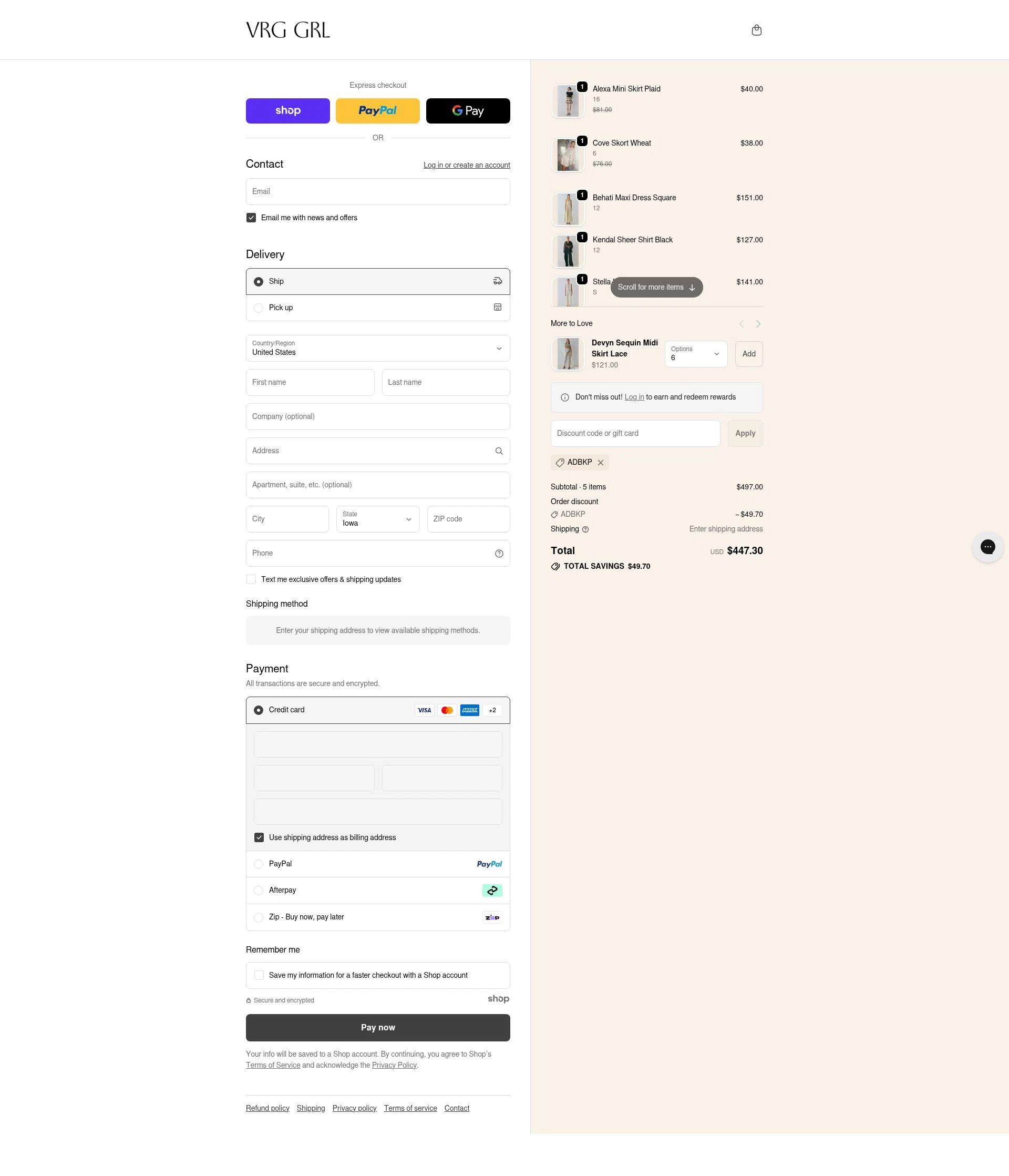 Verge Girl checkout page showing Verge Girl discount code box | Screenshot taken by SimplyCodes community member on Nov 9, 2025