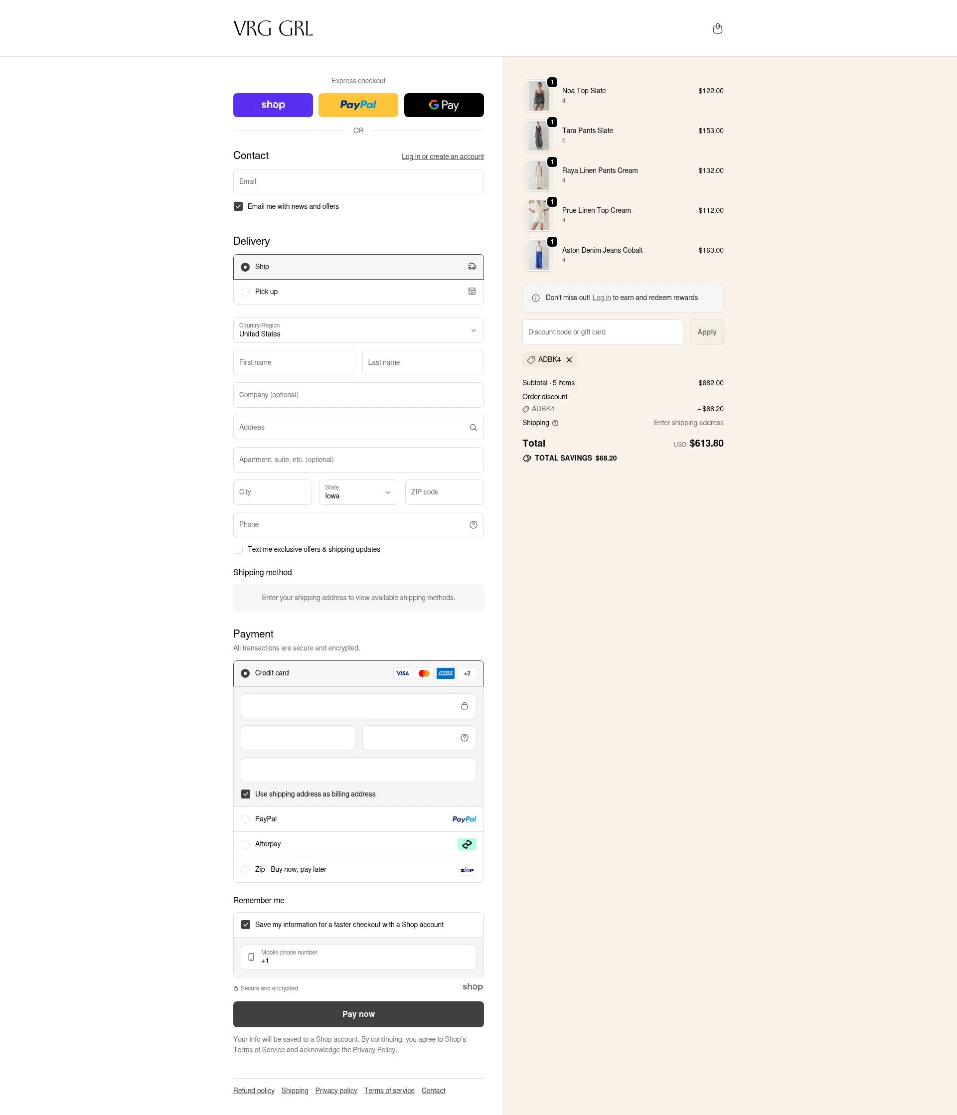Verge Girl checkout page showing Verge Girl discount code box | Screenshot taken by SimplyCodes community member on Nov 2, 2025