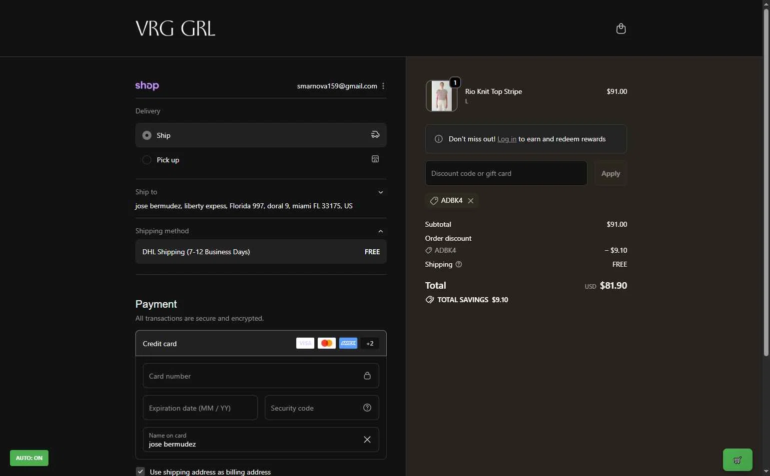 Verge Girl checkout page showing Verge Girl discount code box | Screenshot taken by SimplyCodes community member on Oct 31, 2025