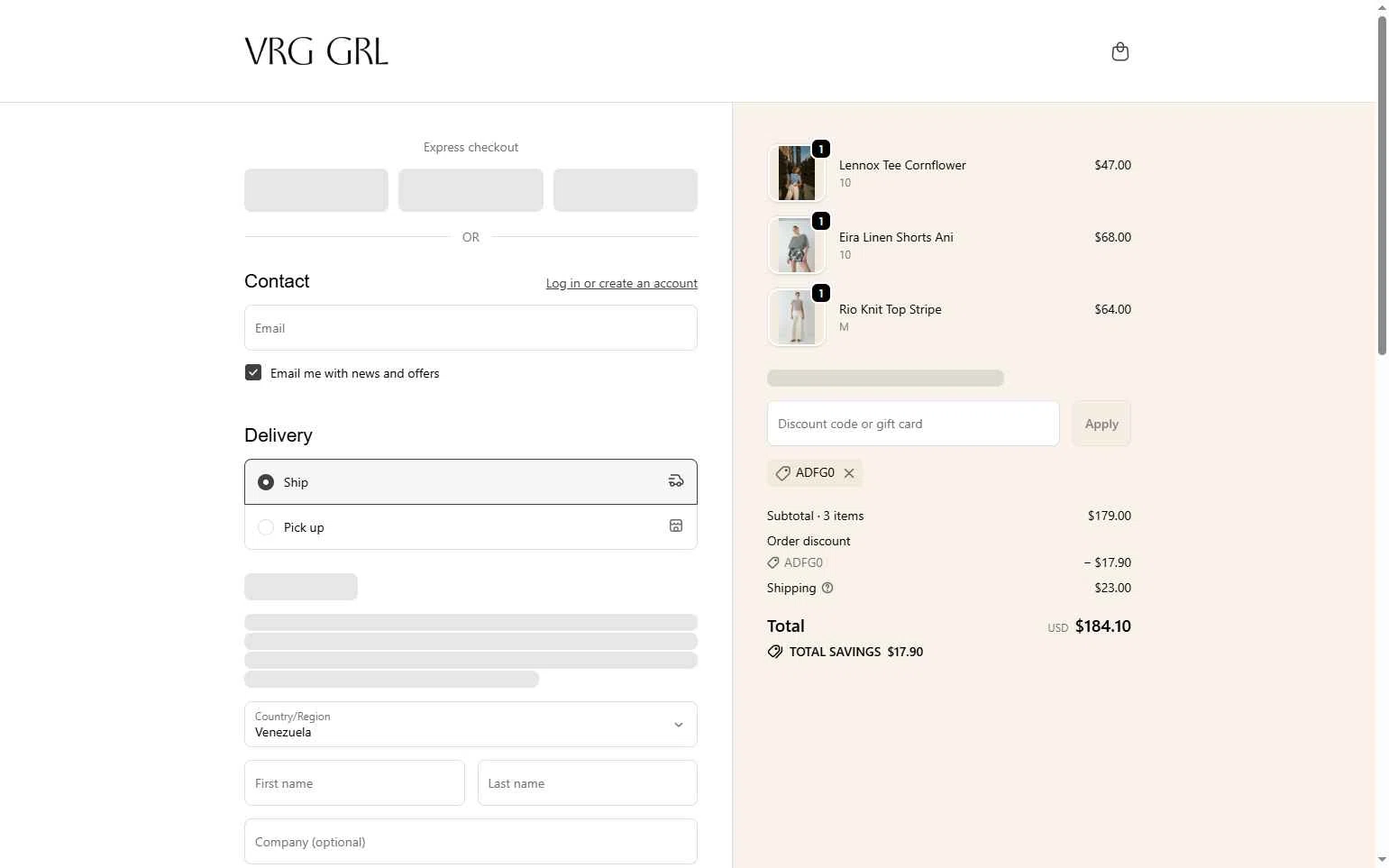 Verge Girl checkout page showing Verge Girl discount code box | Screenshot taken by SimplyCodes community member on Nov 7, 2025