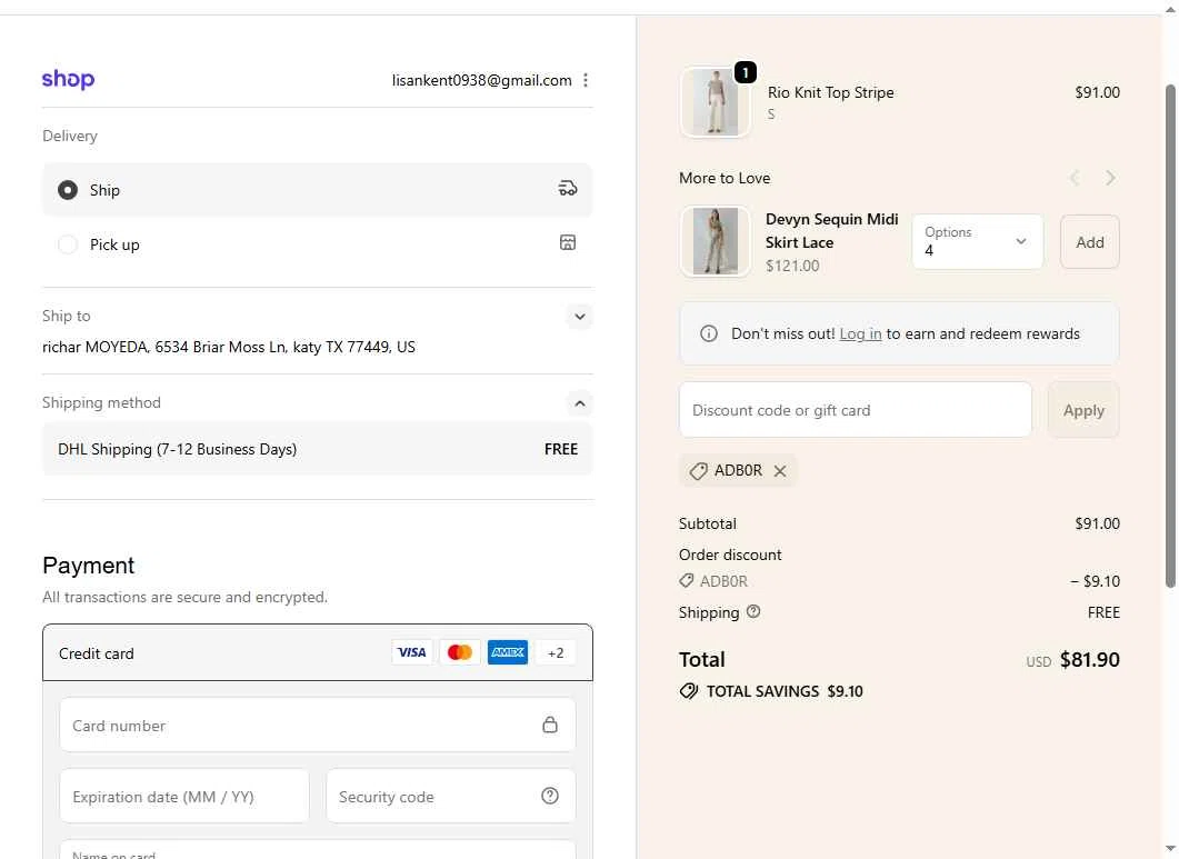 Verge Girl checkout page showing Verge Girl discount code box | Screenshot taken by SimplyCodes community member on Nov 9, 2025