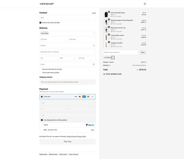 Verishop checkout page showing Verishop promo code box | Screenshot taken by SimplyCodes community member on Jan 22, 2025