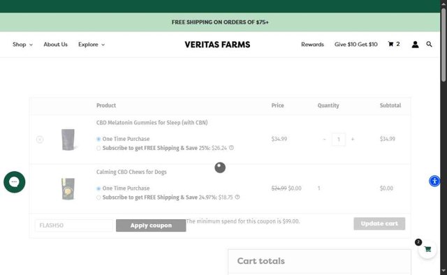 Veritas Farms checkout page showing Veritas Farms coupon code box | Screenshot taken by SimplyCodes community member on Aug 18, 2025