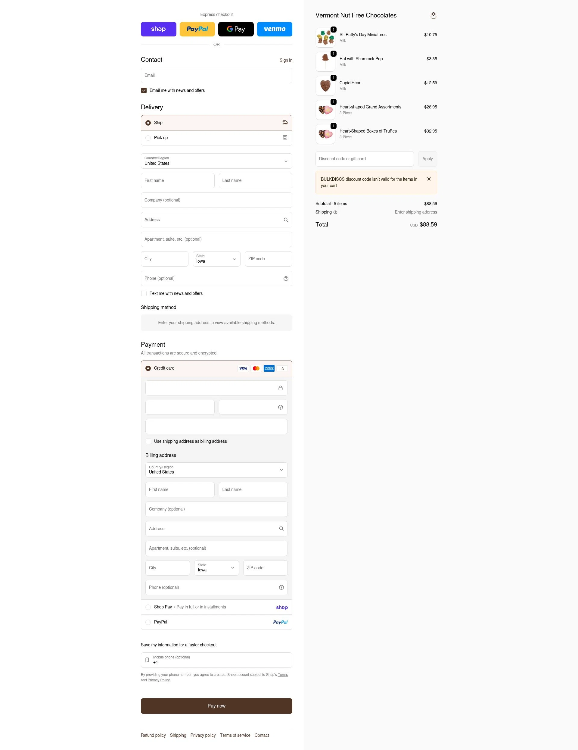 Vermont Nut Free checkout page showing Vermont Nut Free promo code box | Screenshot taken by SimplyCodes community member on Feb 4, 2026