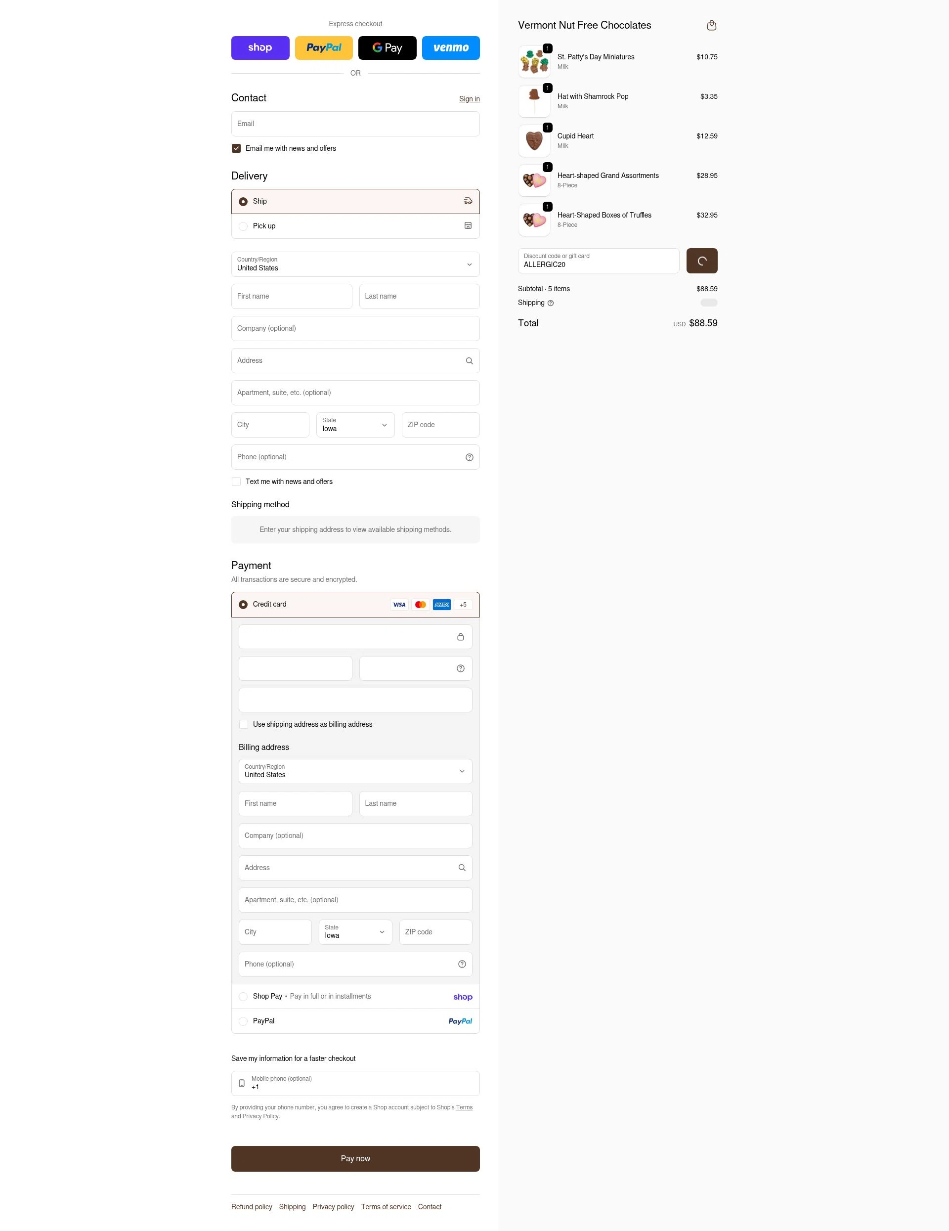 Vermont Nut Free checkout page showing Vermont Nut Free promo code box | Screenshot taken by SimplyCodes community member on Jan 31, 2026