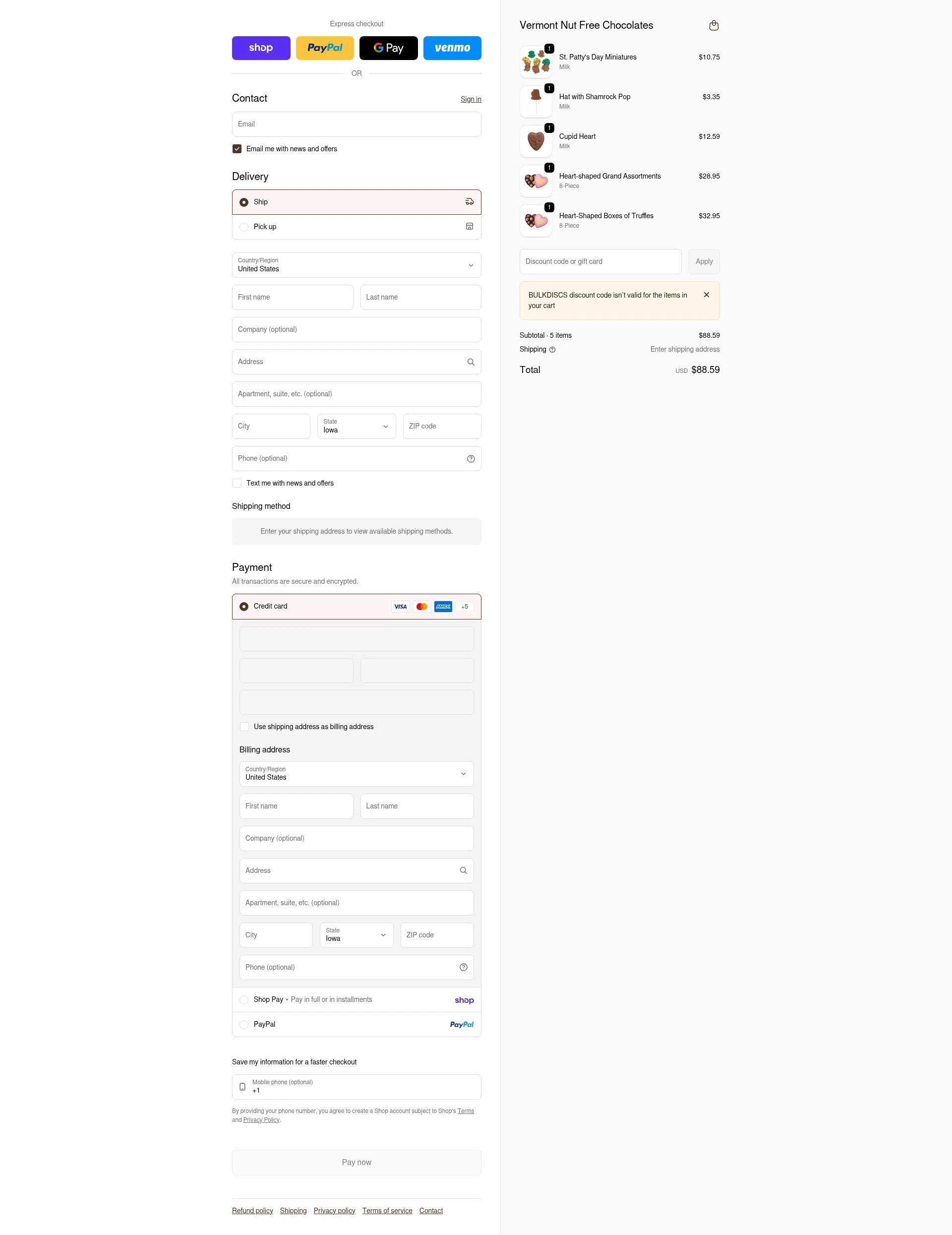 Vermont Nut Free checkout page showing Vermont Nut Free promo code box | Screenshot taken by SimplyCodes community member on Jan 31, 2026