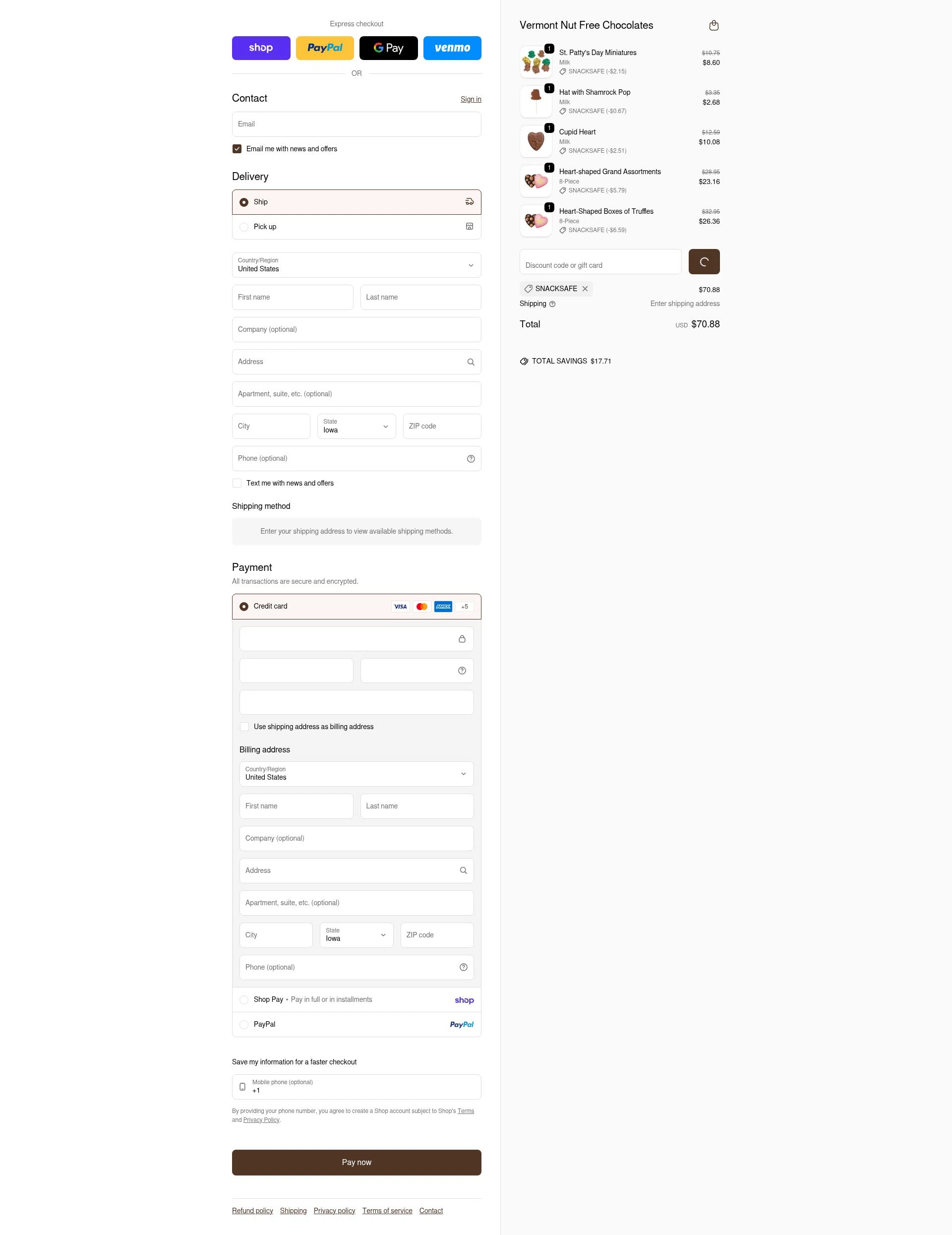 Vermont Nut Free checkout page showing Vermont Nut Free promo code box | Screenshot taken by SimplyCodes community member on Jan 31, 2026