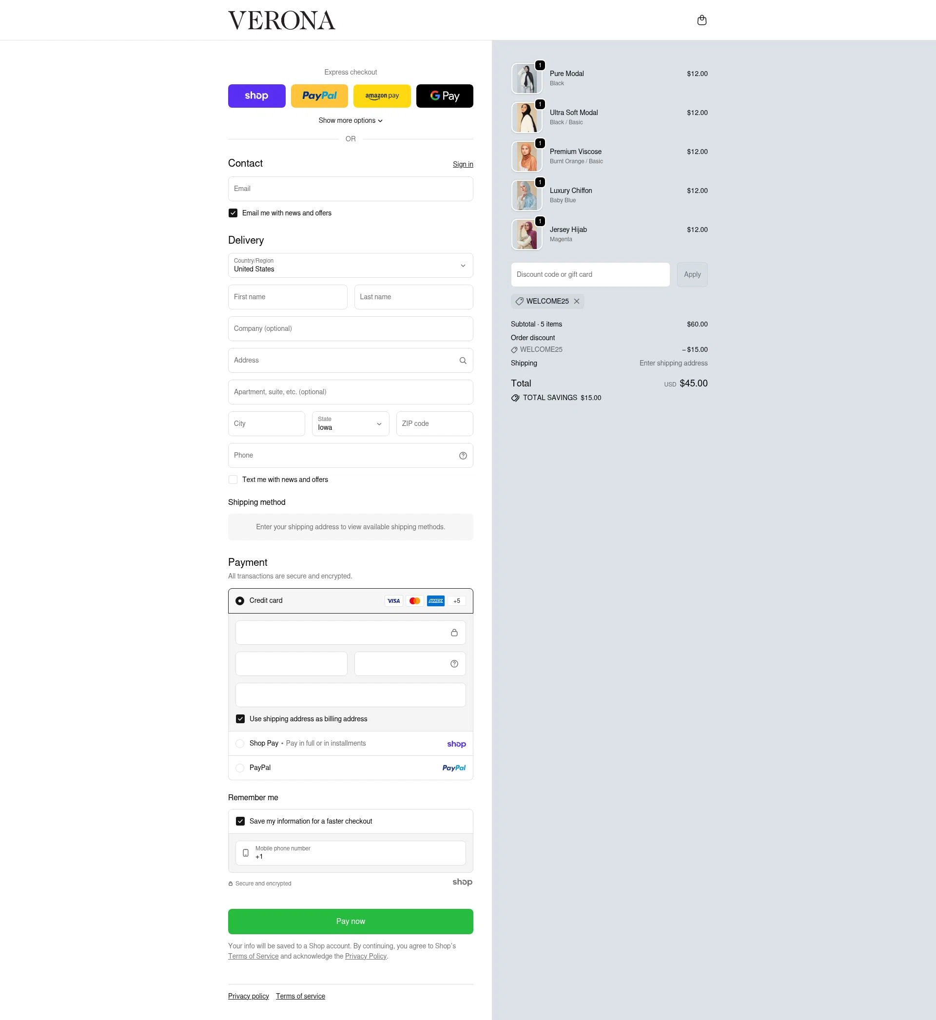 Verona Collection checkout page showing Verona Collection promo code box | Screenshot taken by SimplyCodes community member on Jan 28, 2026