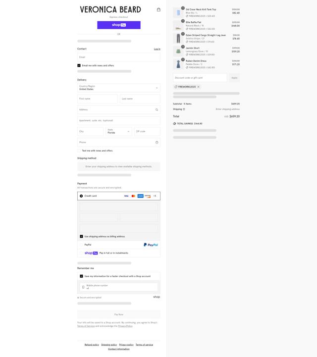 Veronica Beard checkout page showing Veronica Beard coupon code box | Screenshot taken by SimplyCodes community member on Jun 30, 2025