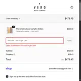 VERO50 coupon verification screenshot